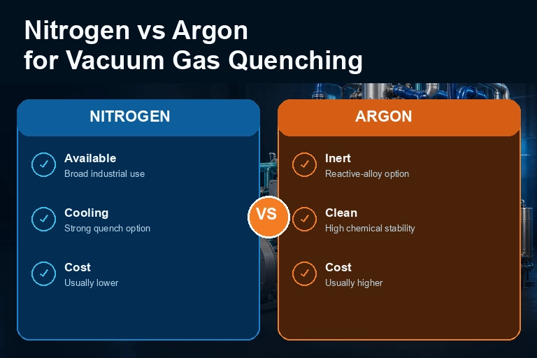 Nitrogen versus argon vacuum gas quenching cover with gas flow and cooling comparison