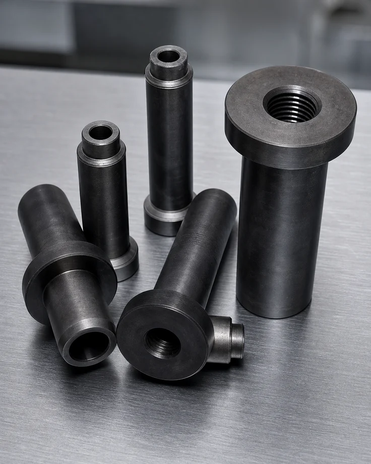 Vacuum-carburized deep-hole threaded steel parts