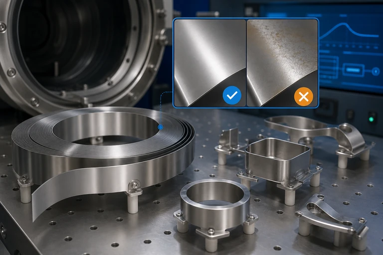 Stainless parts with protected and contaminated surface conditions for annealing control.