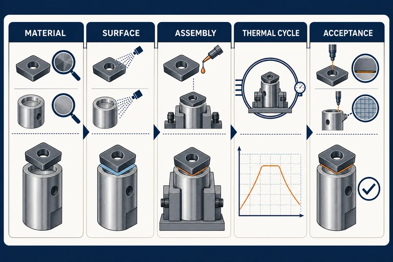 Five-stage qualification flow for diamond tool material, surface, assembly, thermal cycle and acceptance