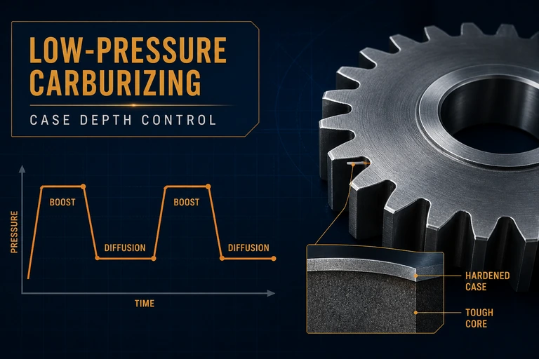 Steel gear with boost-diffusion process graph and hardened case cross-section for low-pressure carburizing