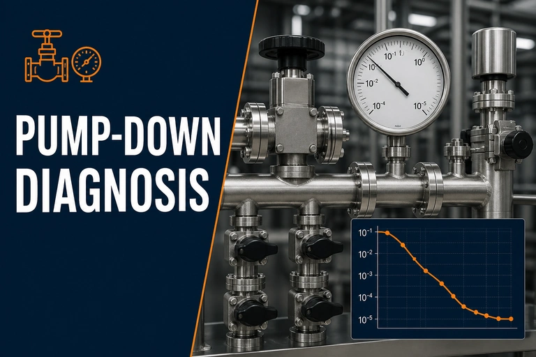 Vacuum manifold valves and pressure gauge used to diagnose slow pump-down.