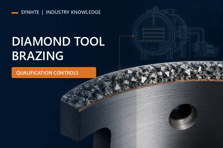 Brazed diamond abrasive grains on a steel tool body with a vacuum furnace process illustration