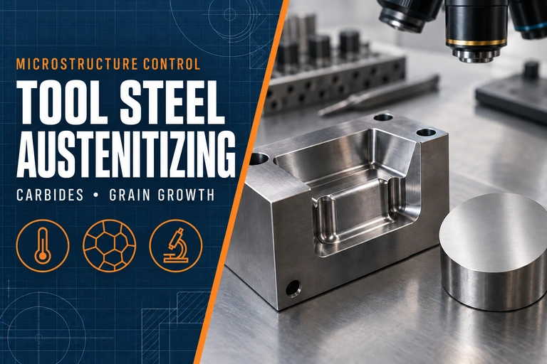 Tool steel austenitizing illustration with a die insert and metallographic specimen